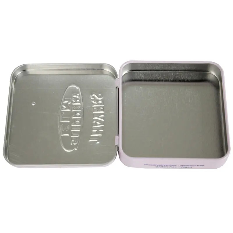 Small Tinplate Box,4C Offset Color+Vanish Mint Tin Box Embossed Tin Container