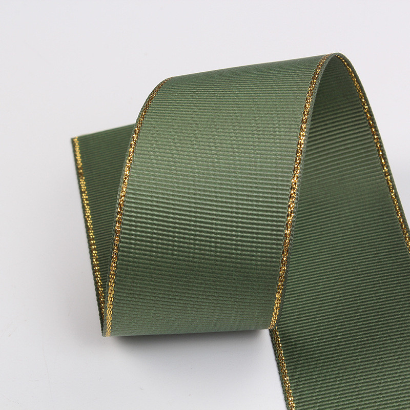 2.5cm Polyester Gold Edge Double Face Grosgrain Ribbon for Christmas Tree and Bag Handles