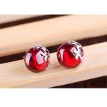 Sterling Silver 10mm Round Red Garnet Stud Earrings Vintage Thai Silver Jewelry
