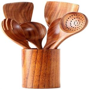 China CU Wooden Spoon Spatula Set , Toxinfree Wooden Utensil Set With Holder factory