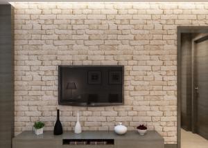 China Removable Chinese Style 3D Brick Effect Wallpaper with White Grey Color , CSA standard factory