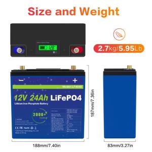 China Lightweight 12v 24ah Lifepo4 Battery Portable Design For Boats / Golf Carts factory