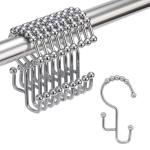 Double Shower Curtain Rings Stainless Steel Rustproof Metal Hooks for Bathroom