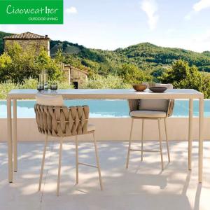 China Customized Color Aluminum Frame Woven Rope Bar Stool Chair for Hotel Courtyard and Patio Dining factory