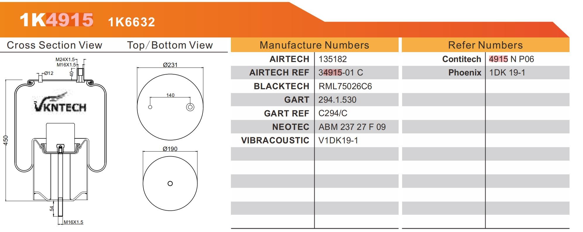 4915NP06 Gas-Filled Air Bellow 5.010.488.070 Rubber Air Spring Suspension System/ Truck Parts Alloy Piston 1KD19-1