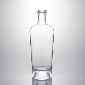 China Whisky Gin Rum Super Flint Glass Bottle with Custom Glass Collar and Cork Stopper factory