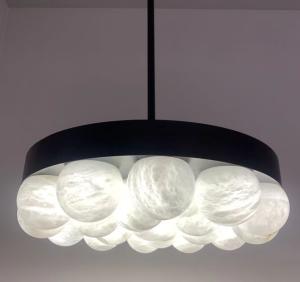 China luxury House Spanish Alabaster Chandelier Living Room Brass Round Marble Ball Dining Room Bedroom Lighting factory