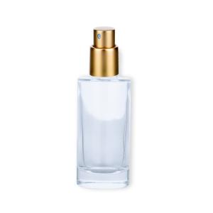 China Unique 50ml Glass Cosmetic Packaging Cylinder Perfume Bottle With Gold Spray Head factory