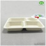 Disposable 4-Compartments Unbleached Bagasse Tray With Lid-Biodegradable