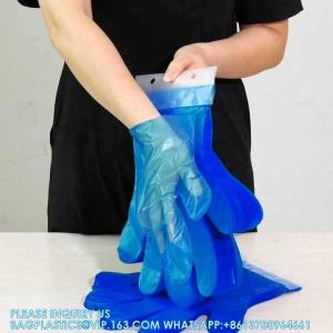 China Custom Packaged Food Grade Premium Disposable Blue Poly Disposable Gloves With Hang Tabs Food Prep Plastic Glove factory