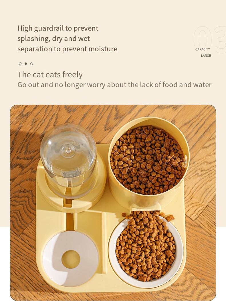Automatic Cat Feeding Water Feeder 3-in-1 Drinking Fountain Cat and Dog Stainless Steel Bowl with Bell