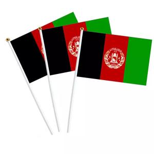China White Pole Personalised Hand Held Flags 100D Polyester Afghanistan International Flag factory