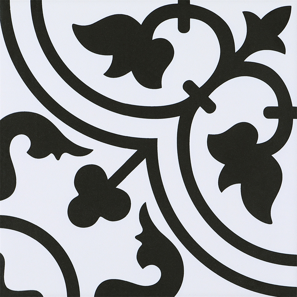 Firebrick And Non-Slip Black And White Floral Ceramic Rustic Tile For Restaurant And Living Room 4 Styles