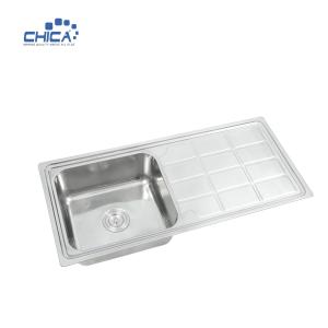 China CH10046A Single Bowl Sink With Drain Board Stainless Steel Kitchen Sink Press Kitchen Sink factory