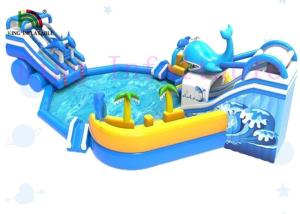 China Fire Retardant Commercial Blue Shark portatble Blow Up Water Park With Slide and giant pool factory
