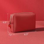 PU Leather Zippered Cosmetic Makeup Bag Red Small For Daily Use