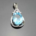 925 Silver Jewelry 9mm x11mm Oval Blue Topaz Cubic Zircon Pendant(PSJ0420)