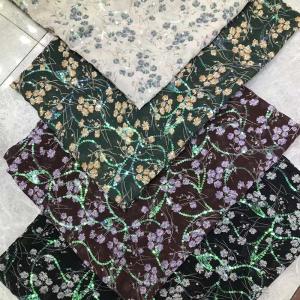 China Floral Chiffon Embroidered Print Sequin Fabric Polyester Glitter factory
