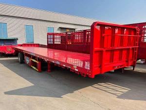 China Red 3X16T Flatbed Trailer Semi Truck 40ft Flatbed Semi Trailer For Bulk Cargo factory