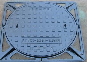China Cast Iron Round Inspection Cover D400 Manhole Cover With Square Frame factory