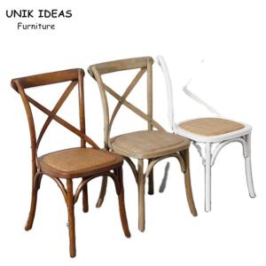 China Industrial Stackable Cross Back Wood Chair Soft Cushion Durable For Dining Room factory