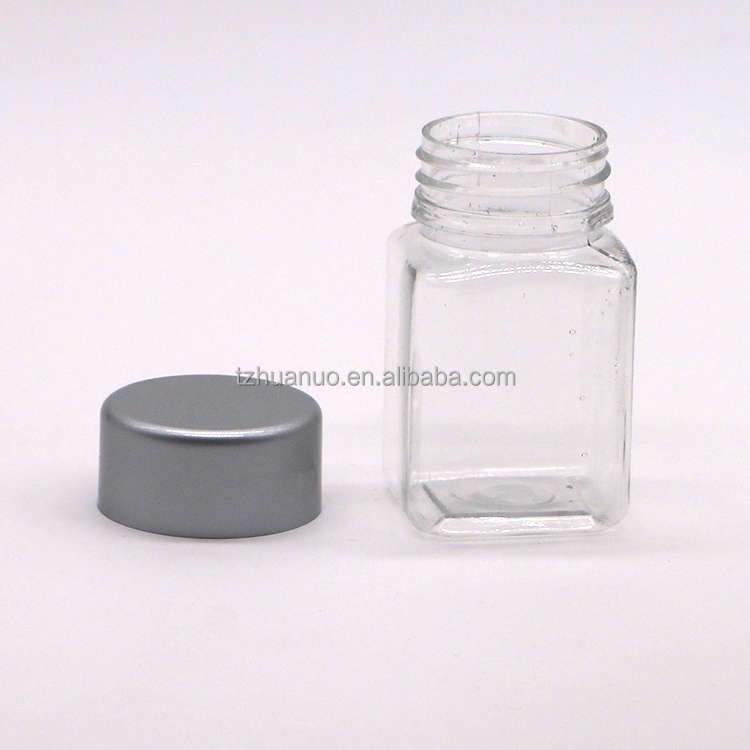 Clear Square Shape 30mL PET Plastic Bottle for Medicine Supplement Storage Supplement