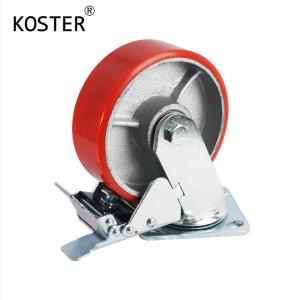 China 4 5 6 8 10 Inch Red PU Steel Iron Core Heavy Duty Caster Wheel with Roller Bearing factory