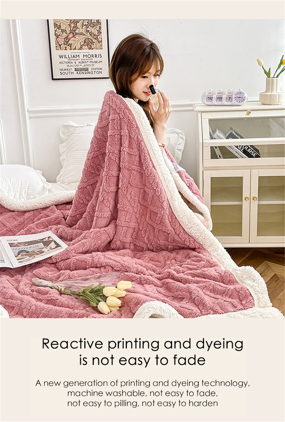 Simple Style Polar Fleece Blanket Double Sided Lamb Cashmere Plaid for Winter Nights