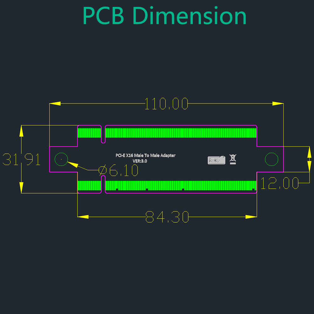 PCI-E 16X 3.0 Male to Male Adapter 110x32mm Black PCBA