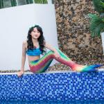 3PCS Purple Mermaid Tail For Swimming , Girls Mermaid Tail Swimsuit