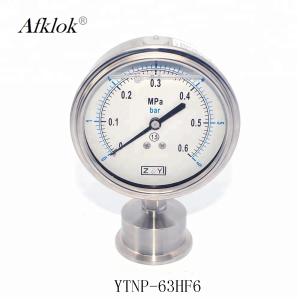 China Stainless Steel 63mm bottom connect Oil filled Sanitary Type Pressure Gauge factory