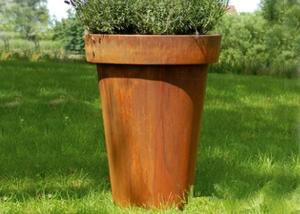 China Modern Flared Column Corten Steel Planter Flower Pot For Hotel Decoration factory