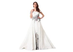 China Embroidery Long V Neck Evening Dresses Short Sleeve A line Design factory