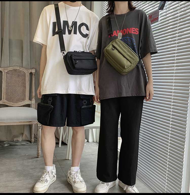 Waterproof Durable Nylon Unisex Fashion Cross Body Sling Bag for Teenager Solid Color