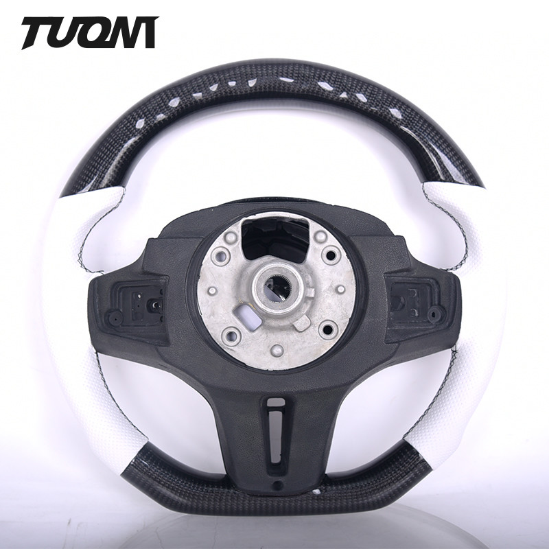G20 G30 G28 Bmw Carbon Fiber Steering Wheel White Perforated Leather LED