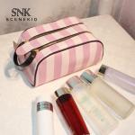 Organic Pink Stripe Pattern Waterproof PU Makeup Bag