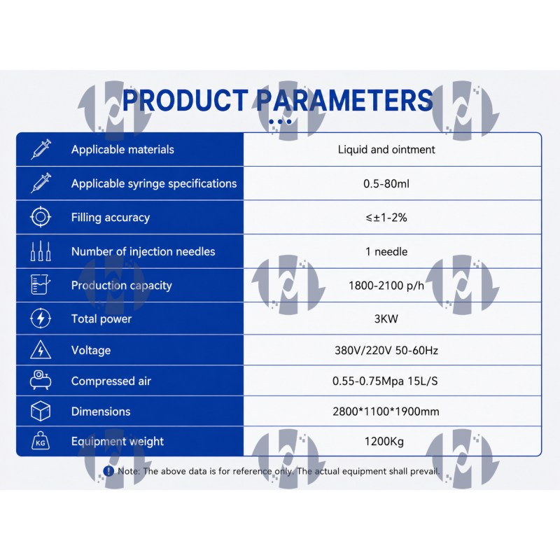 Technical specifications for HIJ-DZA100 syringe filling machine