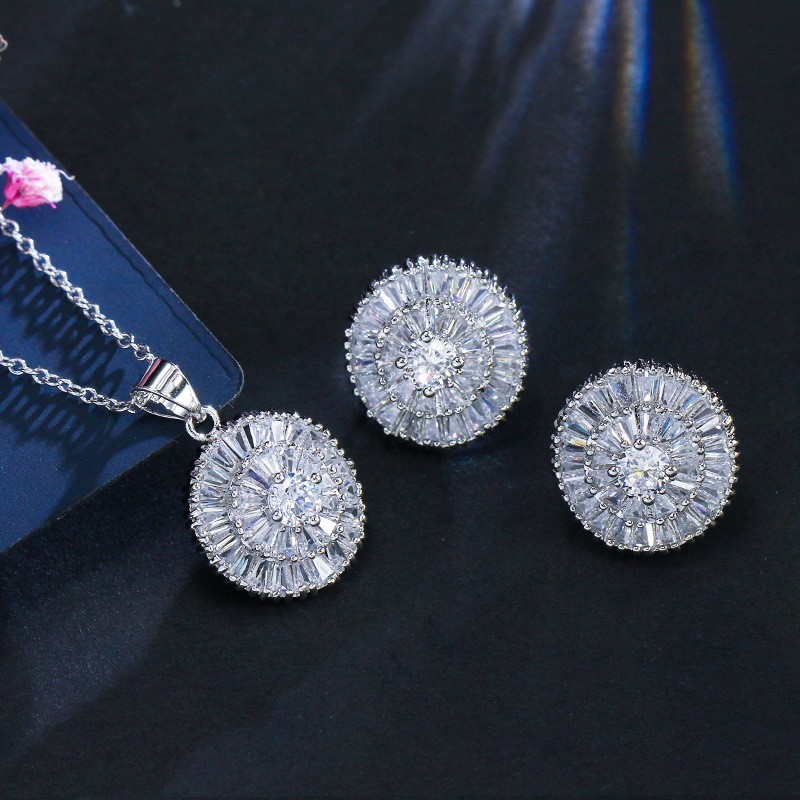 Fashion Luxury Jewelry Set Rhodium AAA Cubic Zircon Cz zircon Necklaces Earrings Jewelry Sets Wedding Set