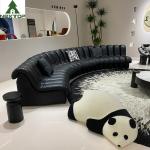 Luxury Black Leather Curved Piano Sofa Large Lobby Set For Hotel Villa