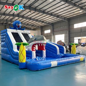 Large Inflatable Combo Slide Shark Inflatable Water Slide Pool Commercial