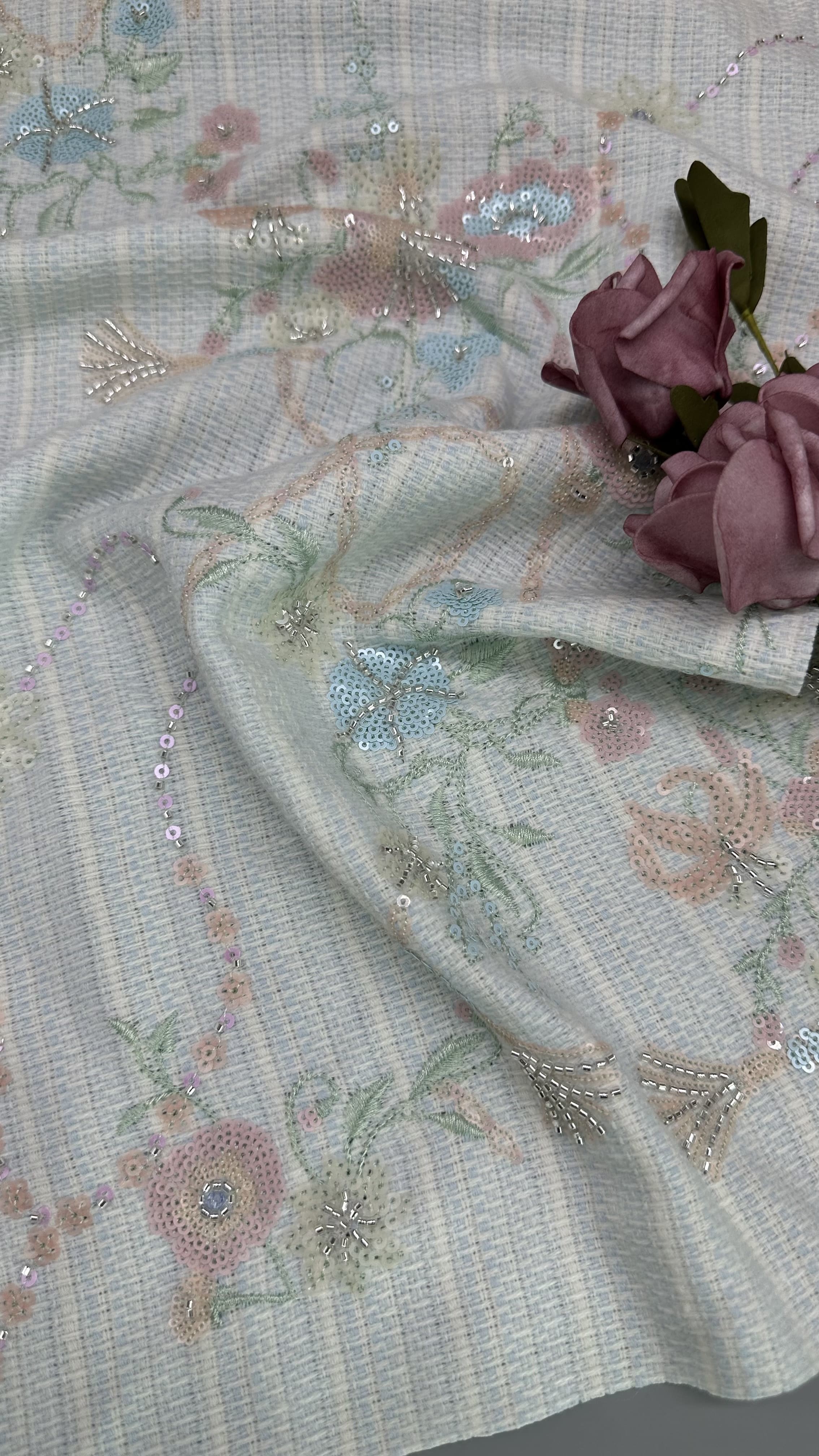 Shinning Leafy Sequins Lace Fabric for Full Dress East Culture Dinner Gowns Shining Fabric