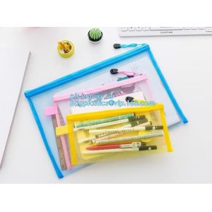 stationery within mesh PVC waterproof zipper document bag/ pvc folder, pp