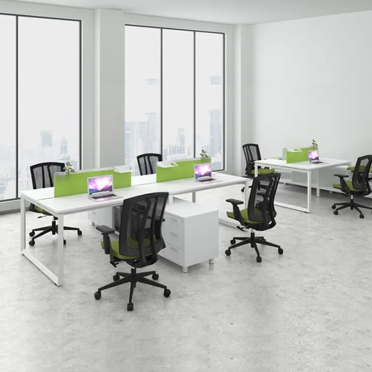 White 4 Way Wooden Office Staff Table 1600mm Pc Workstation Desk With MDF Board