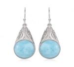 Natural Gem Larimar Silver Jewelry Sea Animal Dangle Earrings