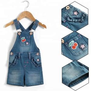 China Baby Girl Embroidery Denim Dungaree Shorts With Adjustable Strap Spring Summer factory