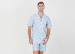 Anti Shrink Mens Button Down Pajamas , Mens Loungewear Shorts Sets Blue Color