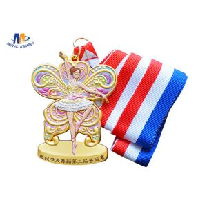 Dancing Medal In 3D Effect Colors Painting for Dancing Girl With Woven Ribbon