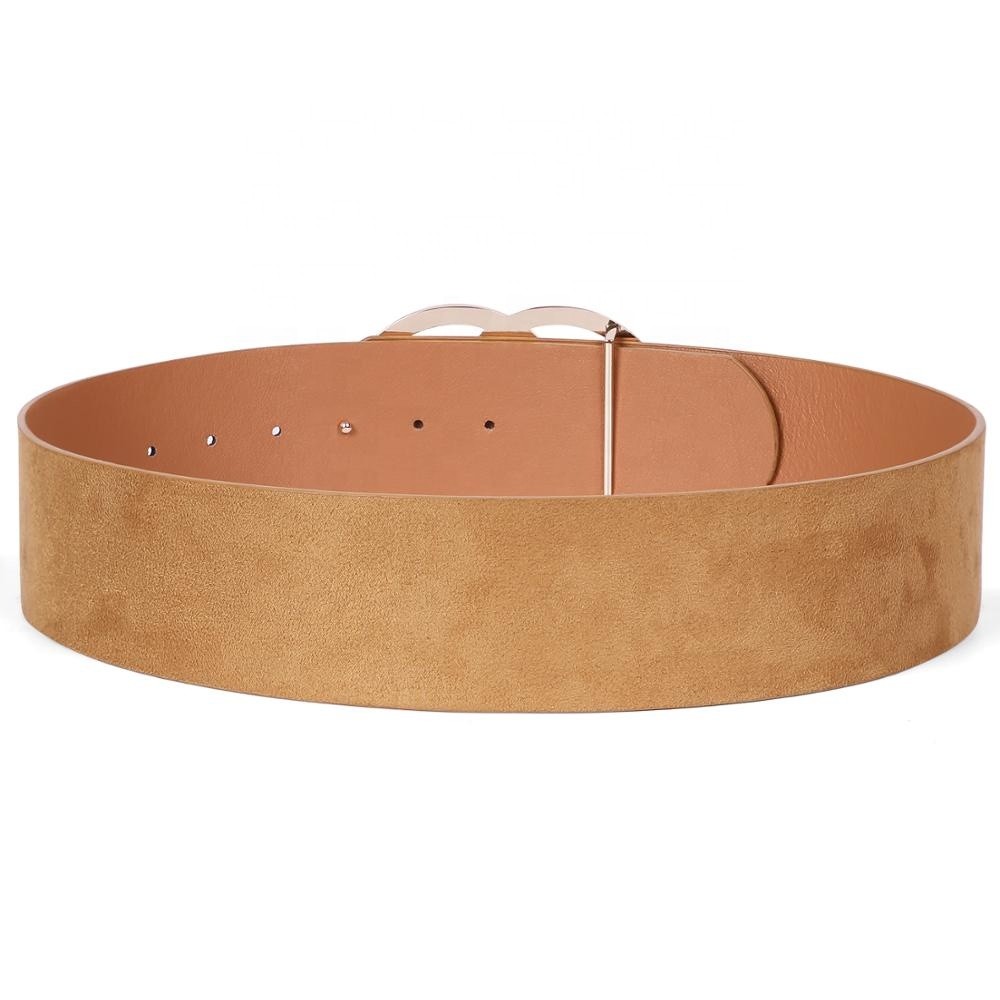 Gold Buckle Wide Skinny Leather Belt 2.31in Women Dress Classic Stylish