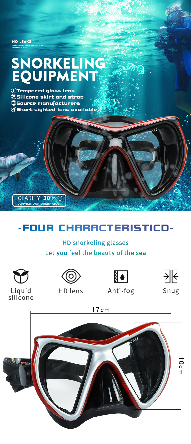 4mm Tempered Glass Dive Prescription Snorkel Mask Anti Fog Underwater