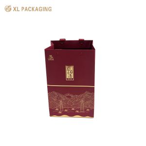 China XL Packaging Custom Packaging Factory Eco friendly Red Paper Gift Bags One Wine Packaging Bags With Ribbon Handle on sale